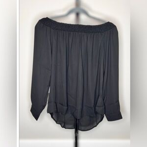 ☀️Krisa Revolve Black Smocked Off the Shoulder Tie Back Long Sleeve Top Size S